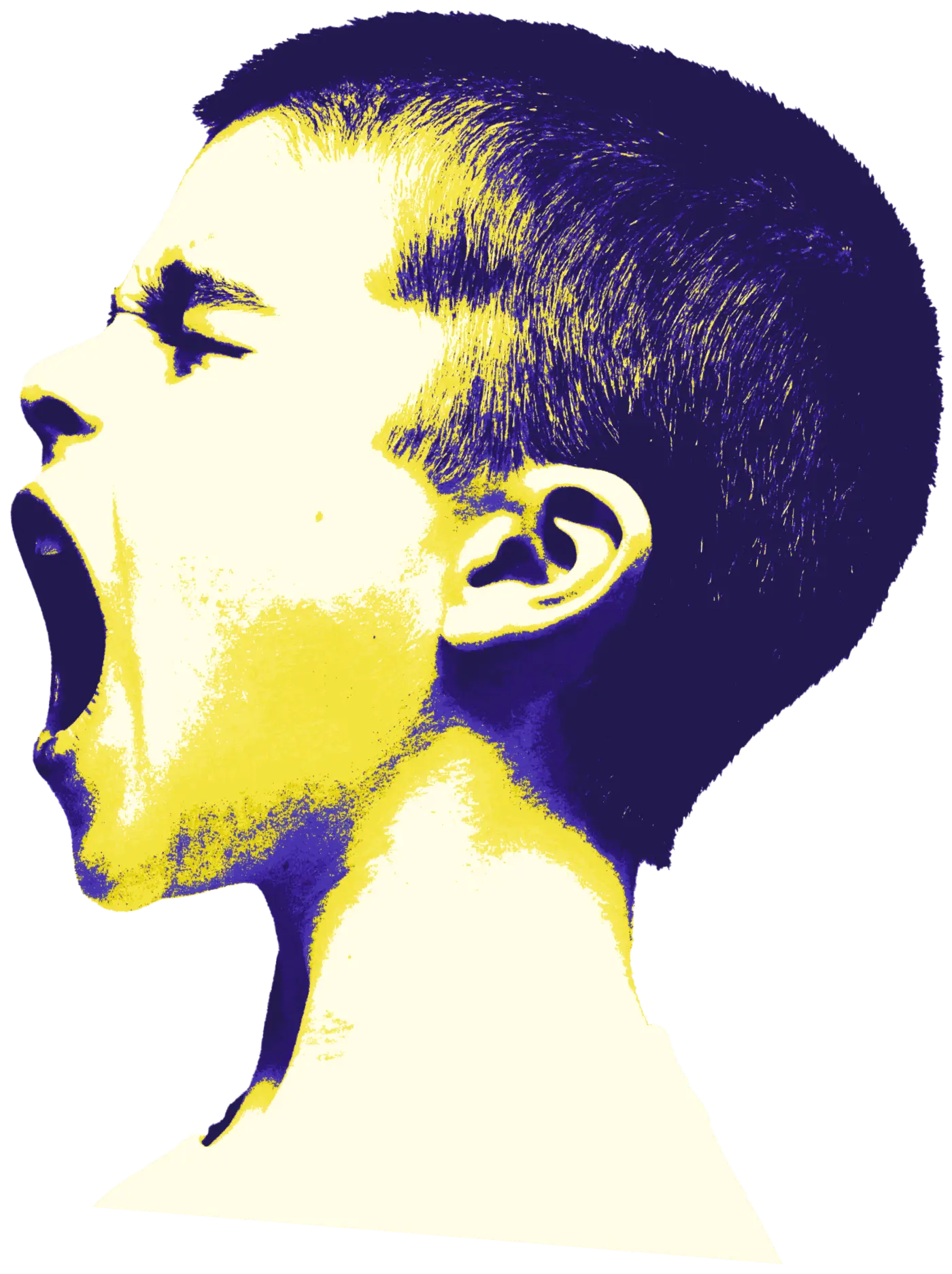 A young person mid-song, mouth wide open
